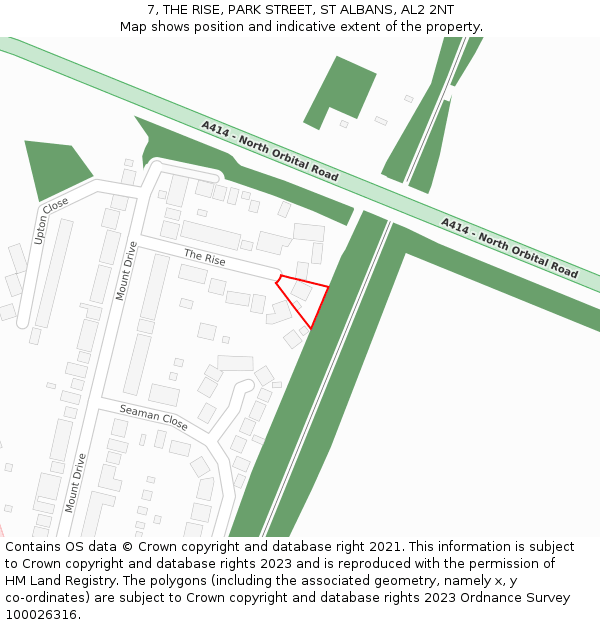 7, THE RISE, PARK STREET, ST ALBANS, AL2 2NT: Location map and indicative extent of plot