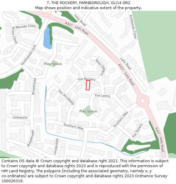 7, THE ROCKERY, FARNBOROUGH, GU14 0RG: Location map and indicative extent of plot