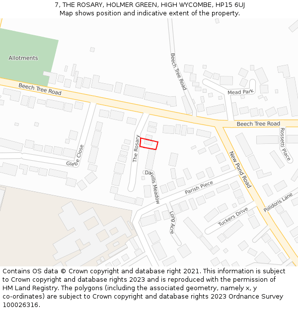 7, THE ROSARY, HOLMER GREEN, HIGH WYCOMBE, HP15 6UJ: Location map and indicative extent of plot