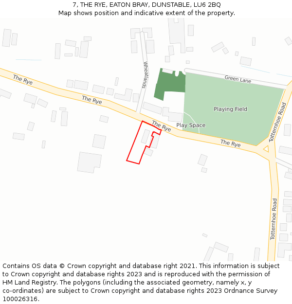 7, THE RYE, EATON BRAY, DUNSTABLE, LU6 2BQ: Location map and indicative extent of plot