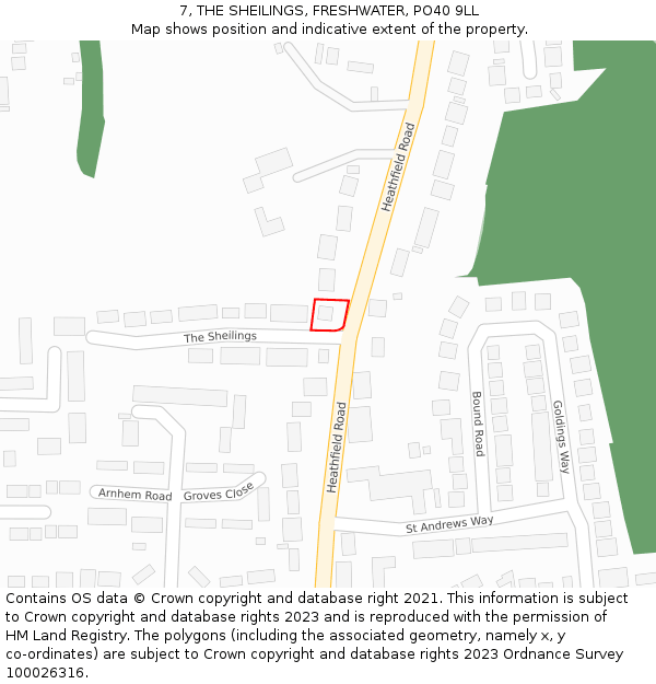 7, THE SHEILINGS, FRESHWATER, PO40 9LL: Location map and indicative extent of plot