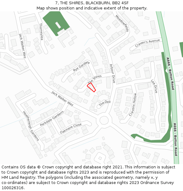 7, THE SHIRES, BLACKBURN, BB2 4SF: Location map and indicative extent of plot