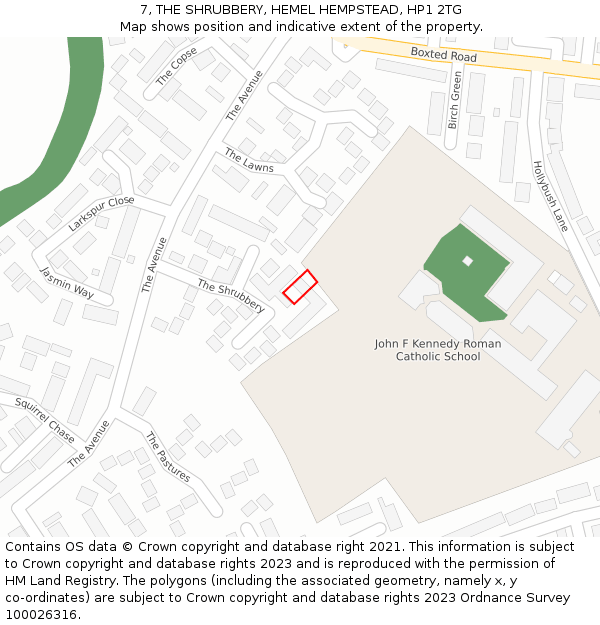 7, THE SHRUBBERY, HEMEL HEMPSTEAD, HP1 2TG: Location map and indicative extent of plot