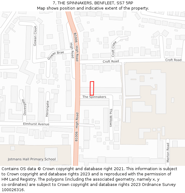 7, THE SPINNAKERS, BENFLEET, SS7 5RP: Location map and indicative extent of plot