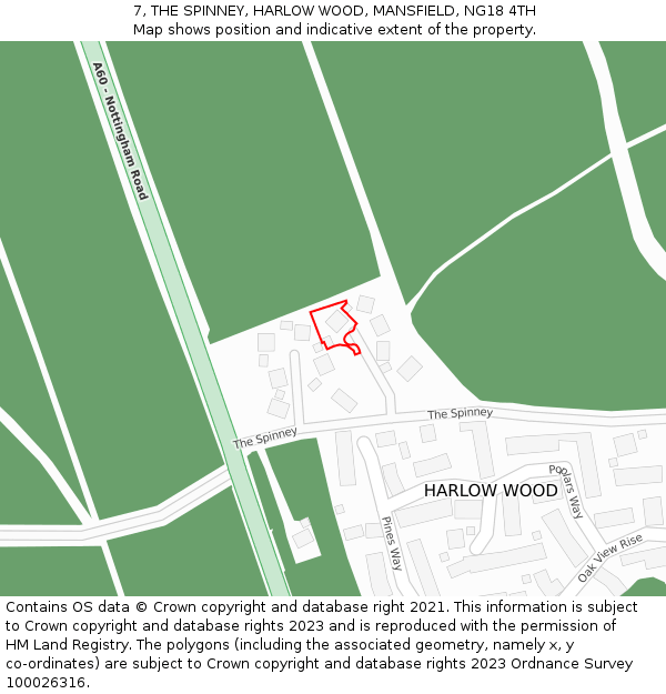 7, THE SPINNEY, HARLOW WOOD, MANSFIELD, NG18 4TH: Location map and indicative extent of plot