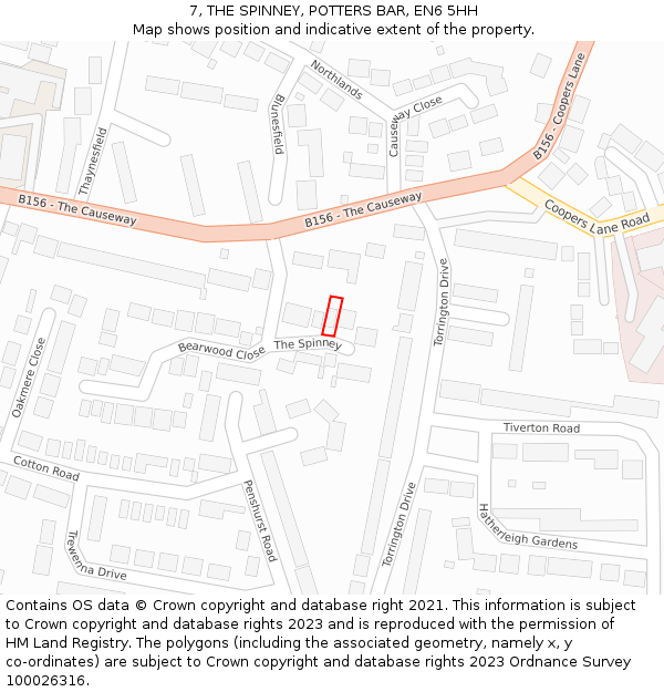 7, THE SPINNEY, POTTERS BAR, EN6 5HH: Location map and indicative extent of plot