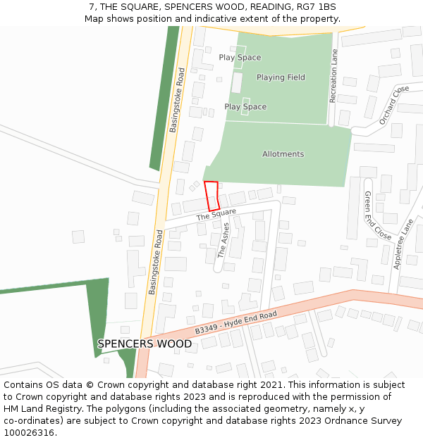 7, THE SQUARE, SPENCERS WOOD, READING, RG7 1BS: Location map and indicative extent of plot