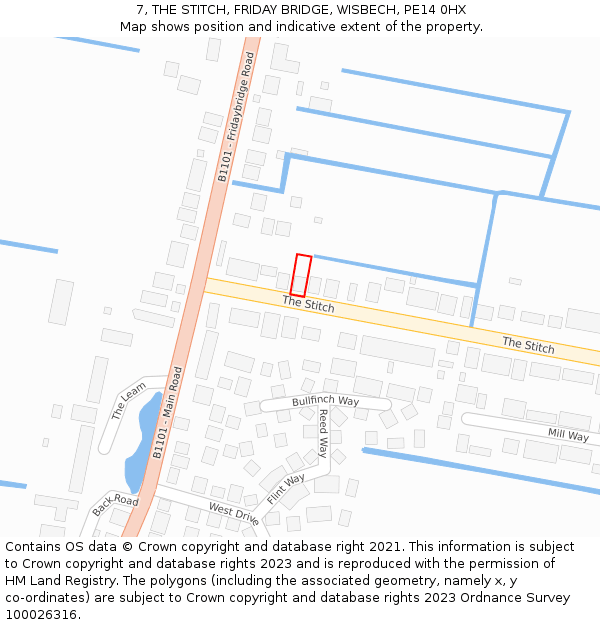7, THE STITCH, FRIDAY BRIDGE, WISBECH, PE14 0HX: Location map and indicative extent of plot