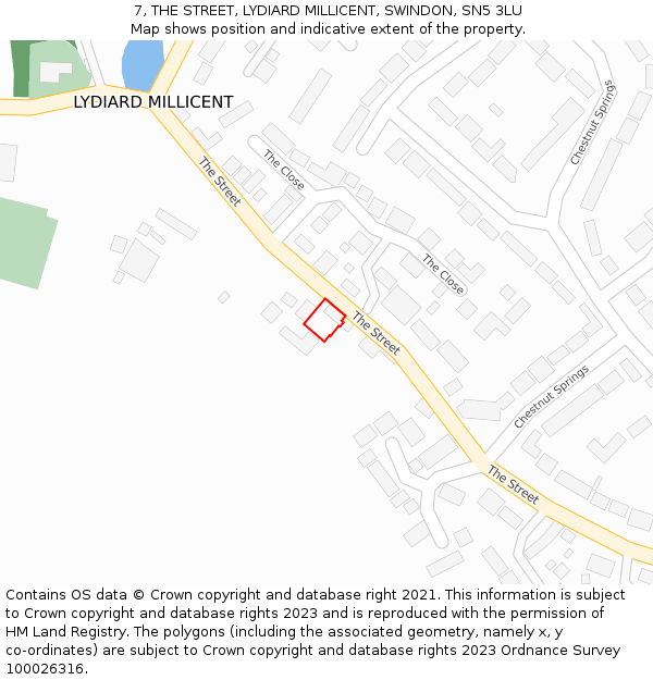 7, THE STREET, LYDIARD MILLICENT, SWINDON, SN5 3LU: Location map and indicative extent of plot