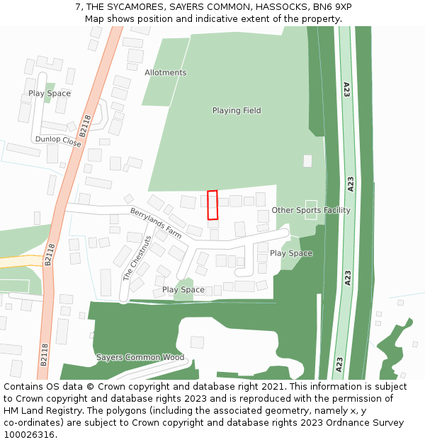 7, THE SYCAMORES, SAYERS COMMON, HASSOCKS, BN6 9XP: Location map and indicative extent of plot