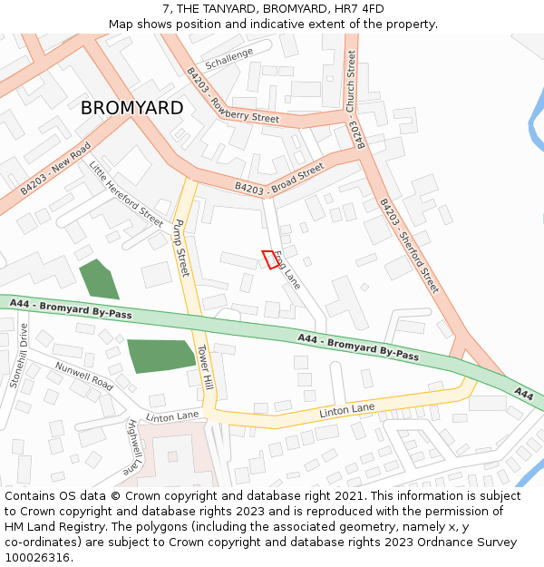 7, THE TANYARD, BROMYARD, HR7 4FD: Location map and indicative extent of plot