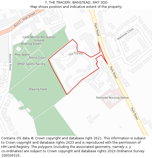 7, THE TRACERY, BANSTEAD, SM7 3DD: Location map and indicative extent of plot