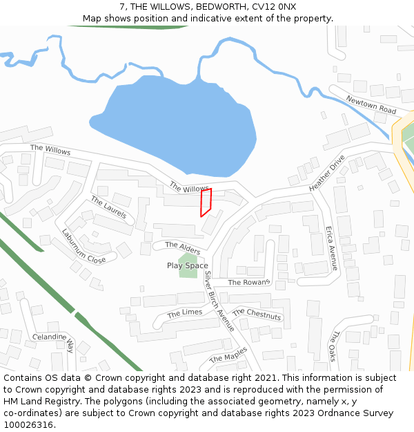 7, THE WILLOWS, BEDWORTH, CV12 0NX: Location map and indicative extent of plot