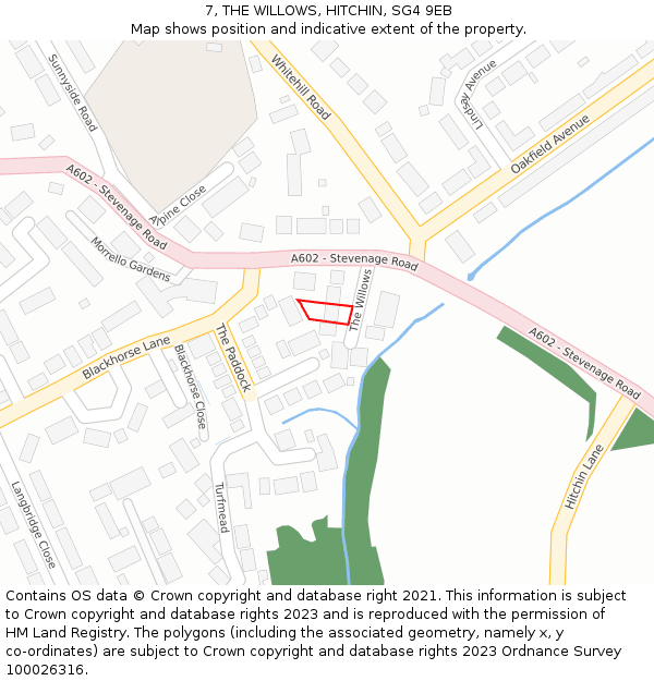 7, THE WILLOWS, HITCHIN, SG4 9EB: Location map and indicative extent of plot