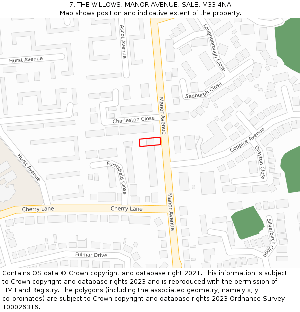 7, THE WILLOWS, MANOR AVENUE, SALE, M33 4NA: Location map and indicative extent of plot