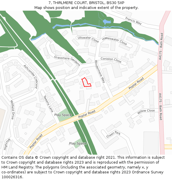 7, THIRLMERE COURT, BRISTOL, BS30 5XP: Location map and indicative extent of plot