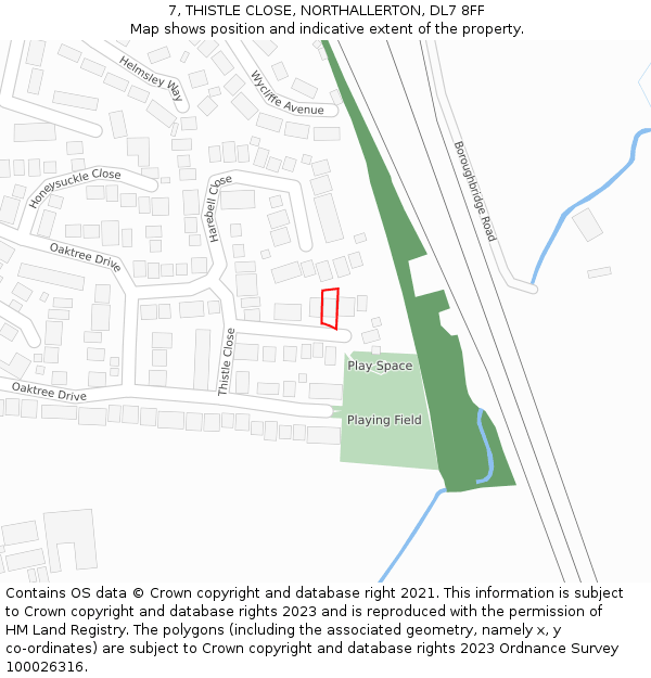 7, THISTLE CLOSE, NORTHALLERTON, DL7 8FF: Location map and indicative extent of plot