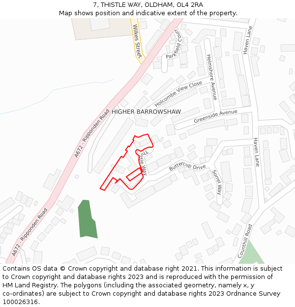 7, THISTLE WAY, OLDHAM, OL4 2RA: Location map and indicative extent of plot
