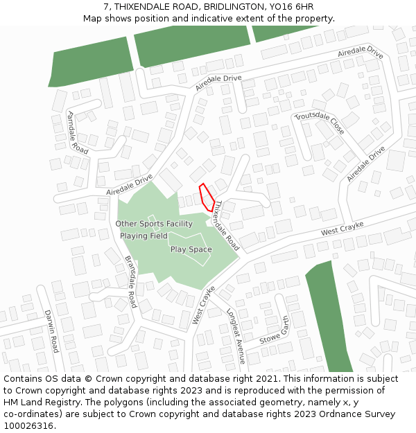 7, THIXENDALE ROAD, BRIDLINGTON, YO16 6HR: Location map and indicative extent of plot