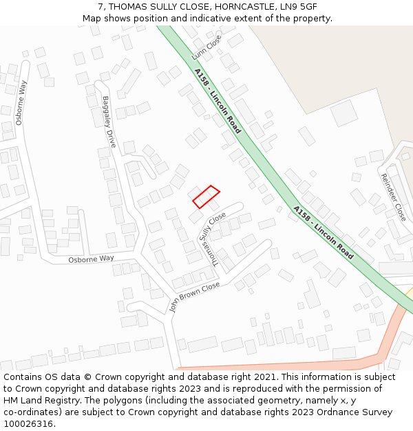 7, THOMAS SULLY CLOSE, HORNCASTLE, LN9 5GF: Location map and indicative extent of plot