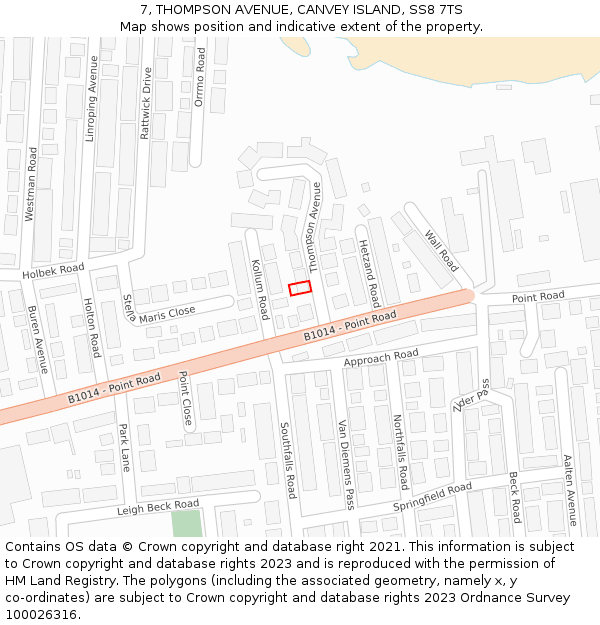 7, THOMPSON AVENUE, CANVEY ISLAND, SS8 7TS: Location map and indicative extent of plot