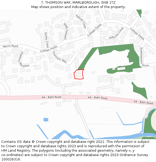 7, THOMSON WAY, MARLBOROUGH, SN8 1TZ: Location map and indicative extent of plot