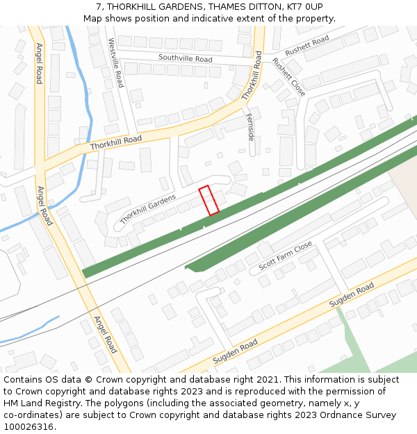 7, THORKHILL GARDENS, THAMES DITTON, KT7 0UP: Location map and indicative extent of plot