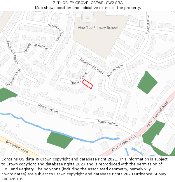 7, THORLEY GROVE, CREWE, CW2 8BA: Location map and indicative extent of plot