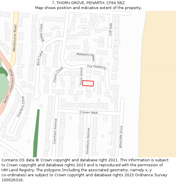 7, THORN GROVE, PENARTH, CF64 5BZ: Location map and indicative extent of plot