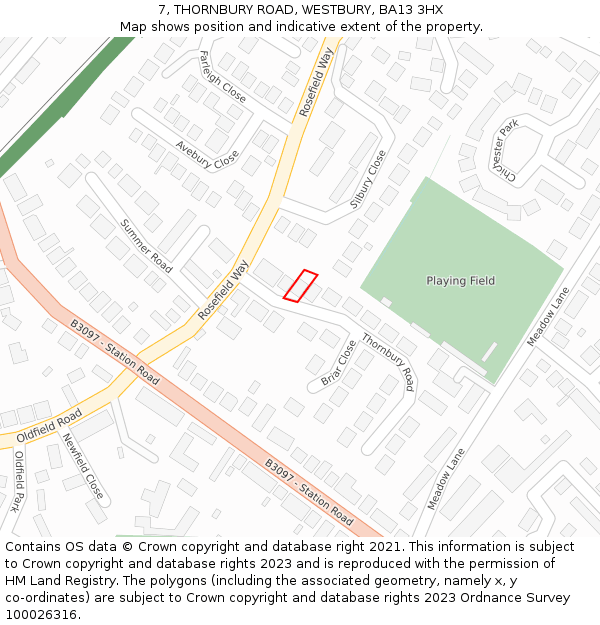 7, THORNBURY ROAD, WESTBURY, BA13 3HX: Location map and indicative extent of plot