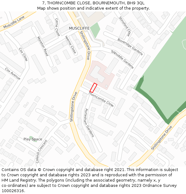 7, THORNCOMBE CLOSE, BOURNEMOUTH, BH9 3QL: Location map and indicative extent of plot