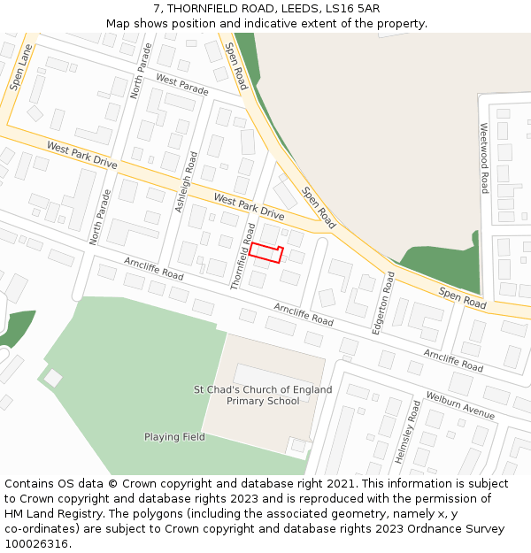 7, THORNFIELD ROAD, LEEDS, LS16 5AR: Location map and indicative extent of plot