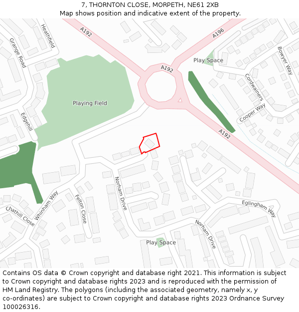 7, THORNTON CLOSE, MORPETH, NE61 2XB: Location map and indicative extent of plot