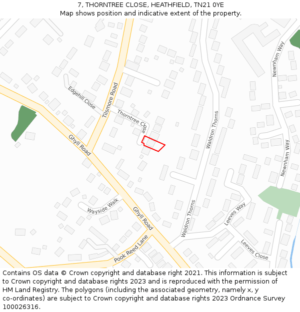 7, THORNTREE CLOSE, HEATHFIELD, TN21 0YE: Location map and indicative extent of plot