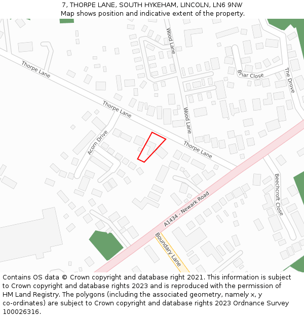 7, THORPE LANE, SOUTH HYKEHAM, LINCOLN, LN6 9NW: Location map and indicative extent of plot