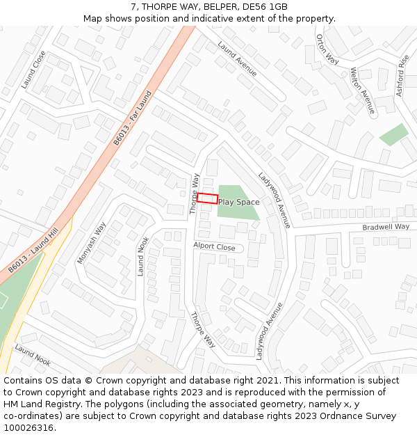 7, THORPE WAY, BELPER, DE56 1GB: Location map and indicative extent of plot