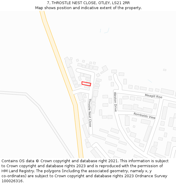 7, THROSTLE NEST CLOSE, OTLEY, LS21 2RR: Location map and indicative extent of plot