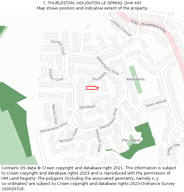 7, THURLESTON, HOUGHTON LE SPRING, DH4 4XY: Location map and indicative extent of plot