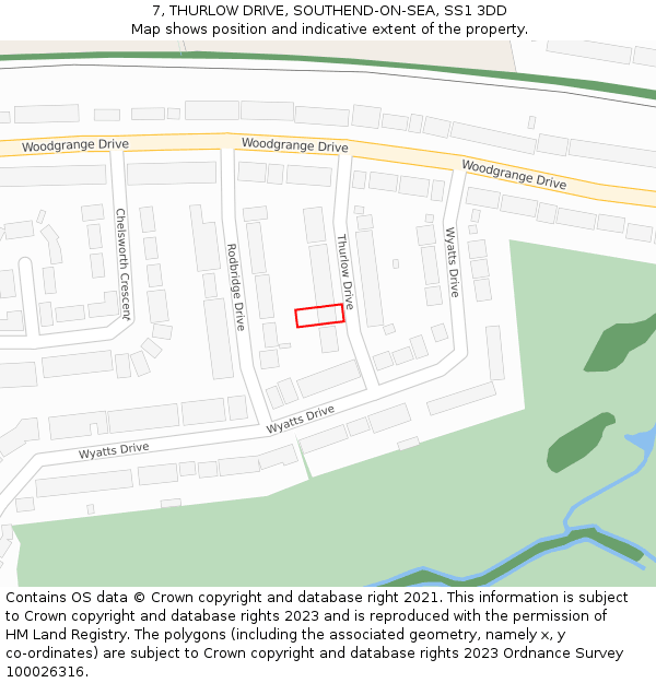 7, THURLOW DRIVE, SOUTHEND-ON-SEA, SS1 3DD: Location map and indicative extent of plot