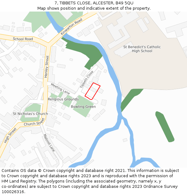 7, TIBBETS CLOSE, ALCESTER, B49 5QU: Location map and indicative extent of plot