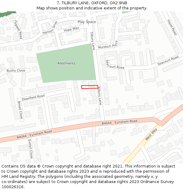 7, TILBURY LANE, OXFORD, OX2 9NB: Location map and indicative extent of plot
