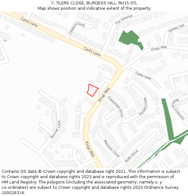 7, TILERS CLOSE, BURGESS HILL, RH15 0TL: Location map and indicative extent of plot