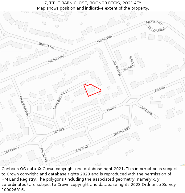 7, TITHE BARN CLOSE, BOGNOR REGIS, PO21 4EY: Location map and indicative extent of plot