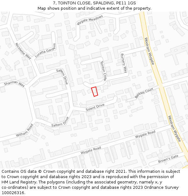 7, TOINTON CLOSE, SPALDING, PE11 1GS: Location map and indicative extent of plot