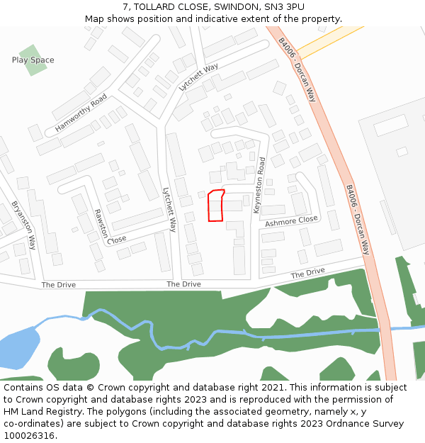 7, TOLLARD CLOSE, SWINDON, SN3 3PU: Location map and indicative extent of plot