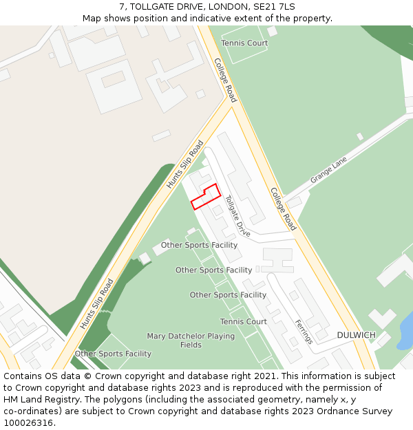 7, TOLLGATE DRIVE, LONDON, SE21 7LS: Location map and indicative extent of plot