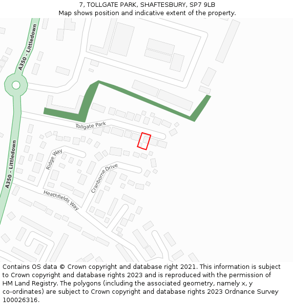 7, TOLLGATE PARK, SHAFTESBURY, SP7 9LB: Location map and indicative extent of plot