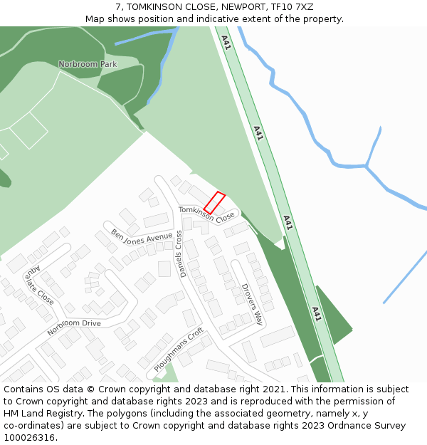 7, TOMKINSON CLOSE, NEWPORT, TF10 7XZ: Location map and indicative extent of plot