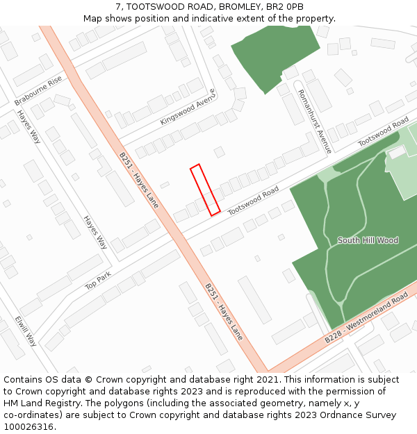 7, TOOTSWOOD ROAD, BROMLEY, BR2 0PB: Location map and indicative extent of plot