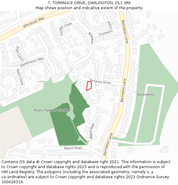 7, TORRANCE DRIVE, DARLINGTON, DL1 3RX: Location map and indicative extent of plot